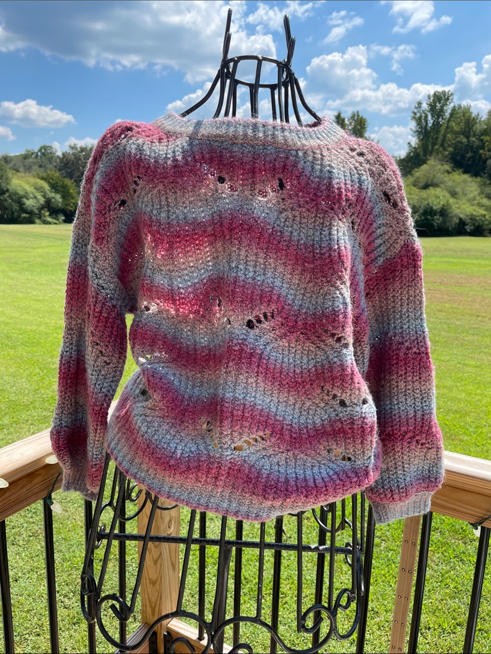 Women's Striped Crewneck Sweater in Pink and Gray